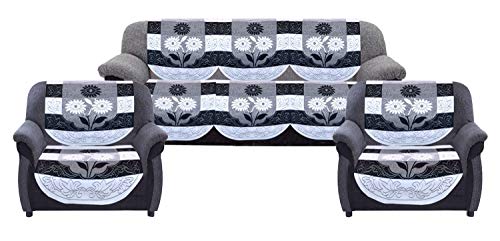 Kuber Industries™ Designer Sofa Cover Heavy Cloth Net 5 Seater Set -10 Pieces- Black & White (Exclusive Print)