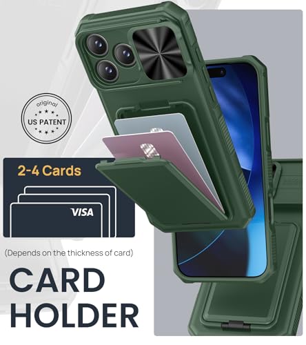 Image of SSLOTSCASE for 17 Pro Max Case with Card Holder & Camera Cover Stand, Green