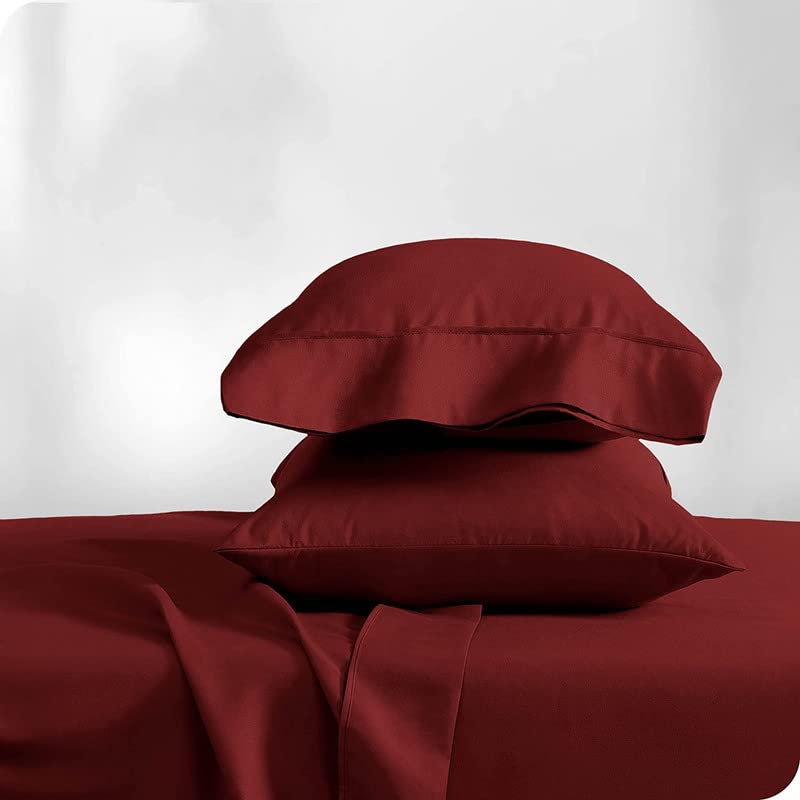 Image of Bed Sheet Single Size Cotton - Pure Egyptian Cotton Single Size BedSheet with Pillow Cover - Solid Maroon 600 Thread Count - Stain Resistant, Skin Friendly, Organic Cotton BedSheet