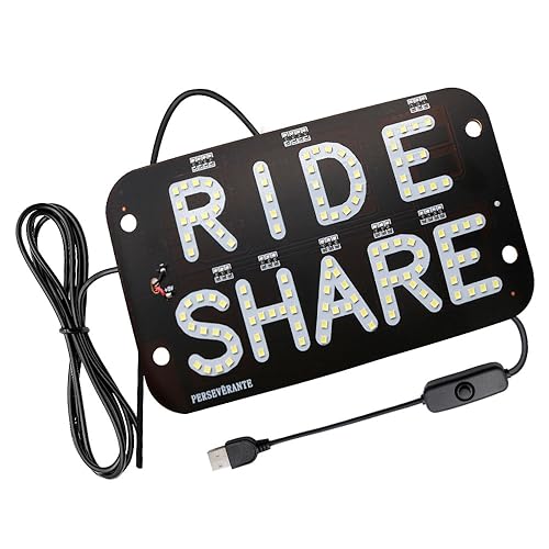 Image of YSY Juren LED Car Window Accessory Sign RIDESHARE for Ride Share Drivers Taxi Light (White)