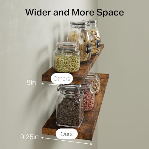 Image of BAYKA Floating Shelves, 47.2 inches Long Wall Mounted Rustic Wood Shelves for Bathroom, Bedroom, Living Room, Kitchen, Office, Hanging Shelf for Books /Storage /Decor(Rustic Brown,Set of 2)