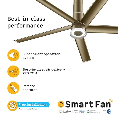 Image of atomberg Emperion Linea Smart 1250mm BLDC Ceiling Fan with IoT & Remote | | BEE 5 star | Advance Air+ Technology | Super Silent Fan | 12W Underlight | 5 Year Warranty |Antique Goldleaf