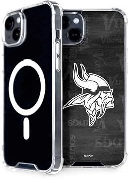 Skinit Phone Case Compatible with MagSafe iPhone 15 - Officially Licensed NFL Minnesota Vikings Black & White Design