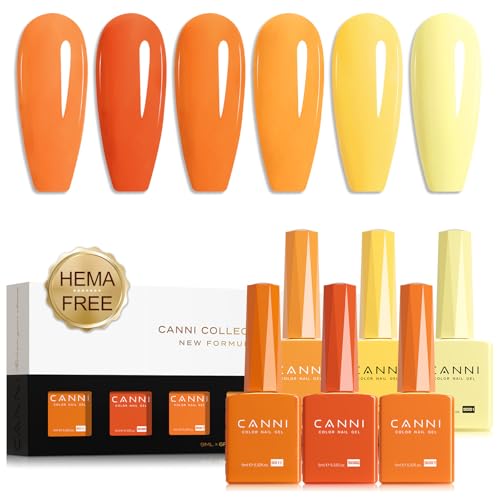 CANNI Orange Gel Nail Polish Set – 6 Colors (Fire Orange, Yellow, Amber, Pumpkin, Sunset), 9ML Soak Off UV LED Nail Gel Kit for Fall Nail Art & DIY Manicure