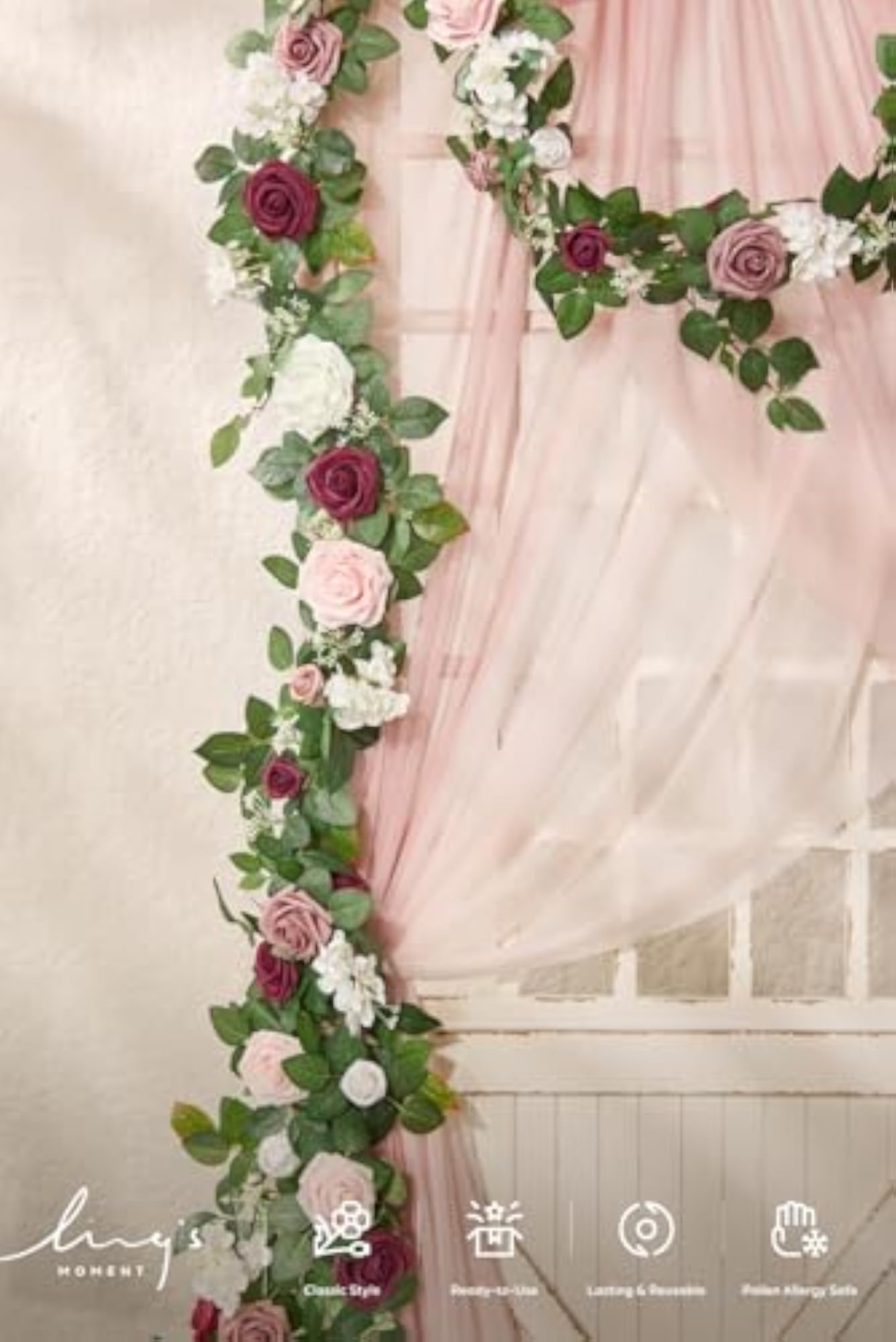 Ling's Flower Garland, 5FT Eucalyptus & Rose