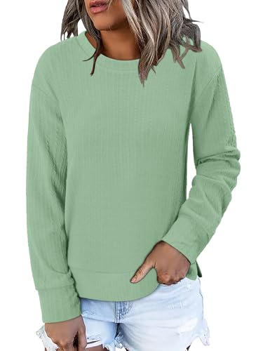 ONLYSHE Womens Shirts Long Sleeve Crewneck Tunic Tops Casual Lightweight Knit Solid Color Sweatshirts Trendy Blouse Basic Tee