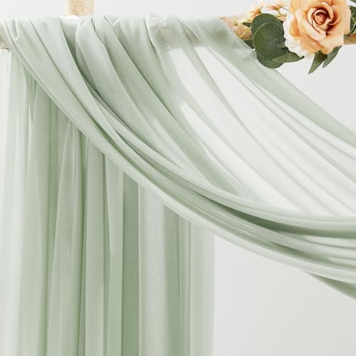Image of 30 inch x 20Ft Wedding Arch Draping Fabric, 1 Panel Sage Green Sheer Curtain Drapes Extra Wide & Long Backdrop Curtains for Wedding Arch Ceremony Birthday Party Decorations
