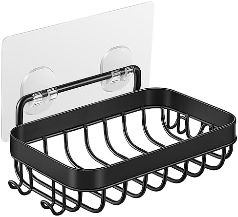 Soap Dish Holder for Shower Wall: 304 Stainless Steel Bar Soap Holder with Hooks for Bathroom, Rectangle Bar Soapdish with Perforation - Replacement for Suction1