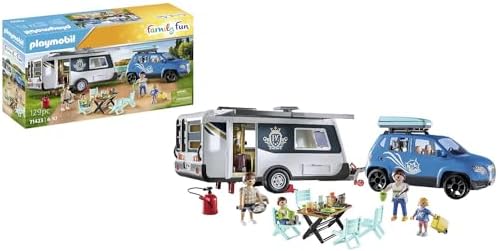 PLAYMOBIL Family Fun 71423 Caravan with Car, Camping, Versatile Camping Fun in Nature with Extensive Accessories, Family Trip Through the Whole Country, Toy for Children from 4 Years