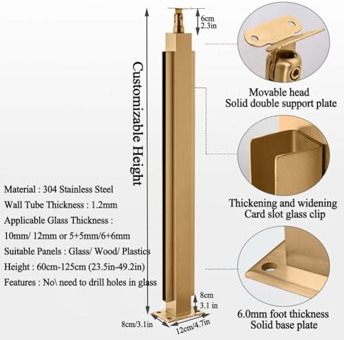 304 Stainless Steel Glass Balustrade Post with Slots & Base - 35.8 in Railing Post for Balcony, Deck, Stairway, Patio Steps - Durable Mid Post for Modern Safety & Style