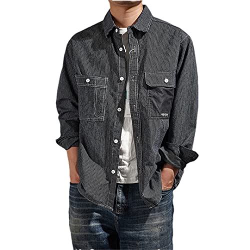 Chemise de cowboy pour homme noire XXL à rayures verticales Disimlarl