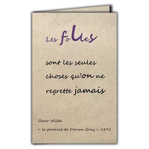 Afie CIT-1023 Carte Citation sur papier naturel fibré avec Enveloppe Les folies sont les seules...