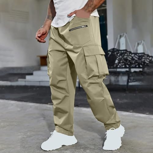 Mens Casual Cargo Pants Baggy Straight Leg Sweatpants with Large Flap Pockets Outdoor Hiking Sports Trousers2