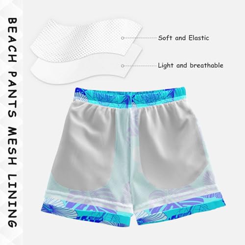 DOMIKING Hibiscus Monstera Flowers Teal Toddler Boys' Swim Trunks Mesh Lining Swim Shorts for Kids Boys Adjustable Waist4