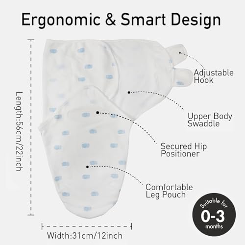 Image of GLLQUEN BABY Swaddles for Newborns 0-3 Months, Adjustable & Easy Fastener | 3-Pack, Baby Boy Swaddles Organic Cotton Womb-Like Nursery Swaddling Blanket reduces startle reflex, Soft & Skin-Friendly