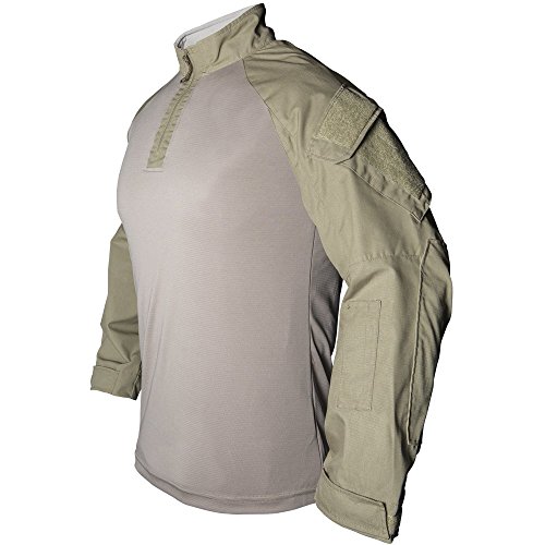 Vertx Recon Mens Tactical Shirt, Long Sleeve Breathable Zipper Tactical Work Top with Pockets, Ripstop Fabric, EDC Hunting Shooting Hiking Survival Gear, Desert Tan, Large