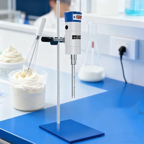 High-Speed Lab Homogenizer Mixer, Digital Emulsifier for Cosmetics & Food, 300-18000 RPM, Small Scale High Shear Dispersing Mixer, 12g+18g Capacity, Perfect for Liquid Mixing