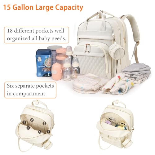 Image of Astro alan Baby Diaper Bag with Changing Station, Waterproof Diaper Bag Backpack for Moms Dads with USB Charging Port, Baby Shower Gifts, Large Capacity diaper backpack, Beige