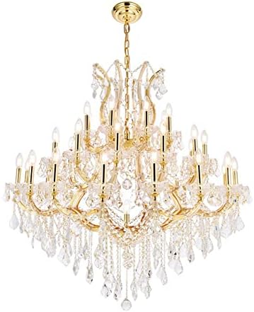 Elegant Lighting Theresa Collection 37-Light Large Hanging Fixture Royal Cut Crystal with Gold Finish