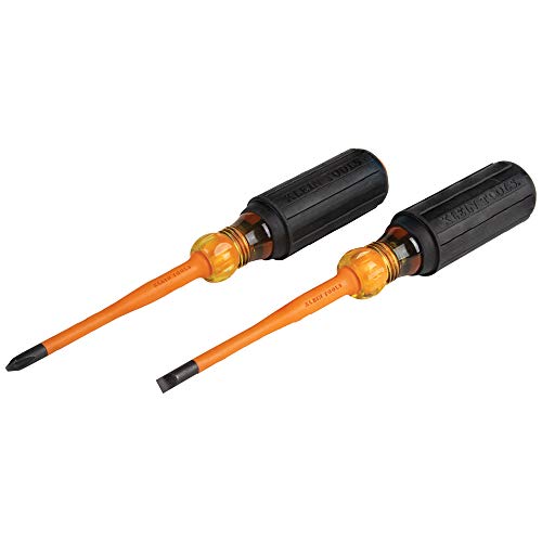 Klein Tools 33732INS 1000V Slim Tip Insulated Screwdriver Set, 2 Phillips and 1/4-Inch Cabinet Tips, Cushion Grip Handle, 2-Piece