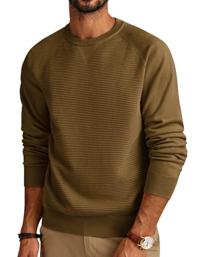 PJ PAUL JONES Crew Neck Sweater for Men Cable Knit Pullover Thermal Long Sleeve Sweaters for Men Coffee