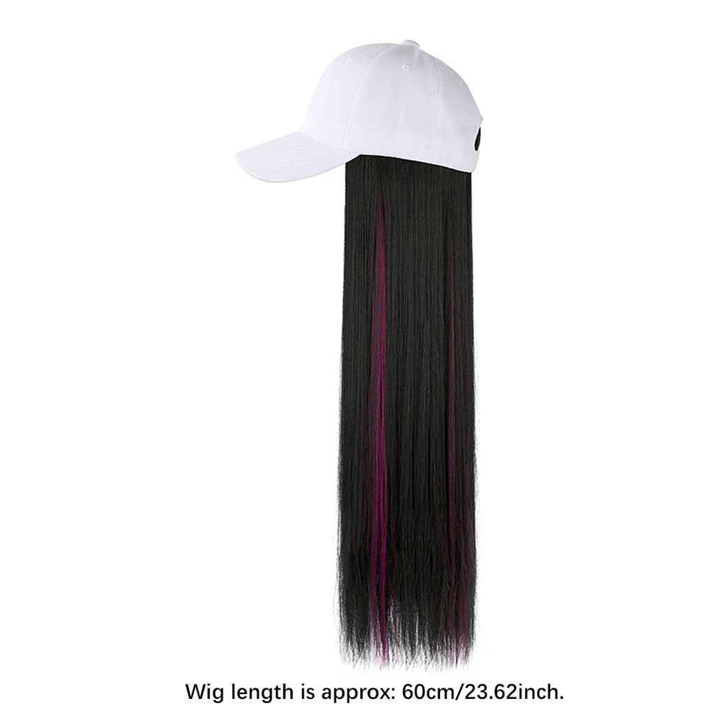 JUNXIAN Wig Cap Wig Cap Color Highlighted Long Straight Wig Cap Adjustable Wig Cap Fashion Natural and Realistic Wig with Hat Wig Hat(B)
