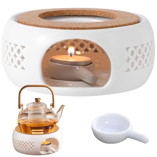 Stövchen, Stövchen für Teekanne, Keramik Stövchen mit Löffel, Ringwand ist Hohl geschnitztes Teelichtofen Kaffeewärmer, Keramik Heizung Besteht für Wärmeerhaltung von Tee und Kaffee