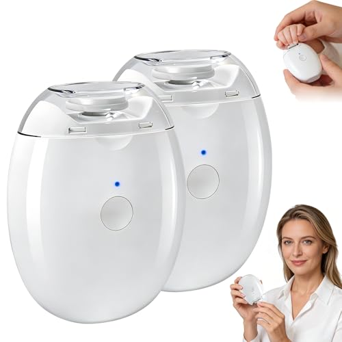 2PCS Universal Automatic Fingernail Grinder Portable Electric Nail Clipper with LED Light and 3 Speeds 360 Silent Auto Fingernail Cutter and Polishing Trimmer for Safe (White)