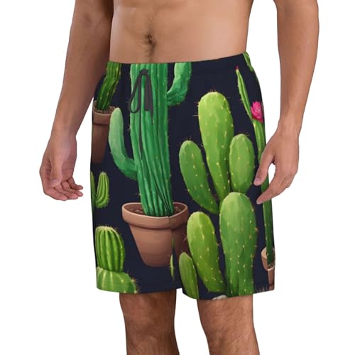 Green Cactus Print Stylish Men Beach Shorts Lightweight Cozy Swim Trunks Summer Casual Outings Holiday2