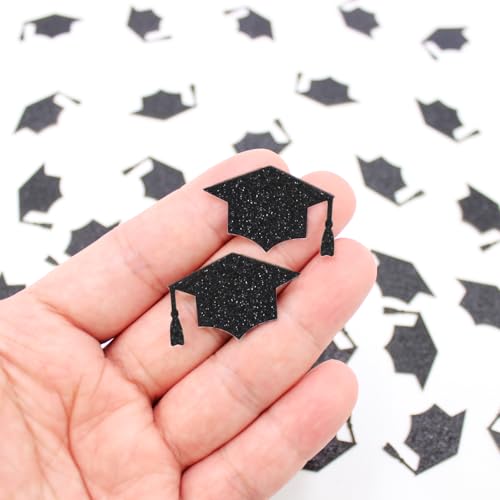 Image of 200PC Black Grad Cap Graduation Confetti for Table Glitter Graduation Hat Table Scatter for Class of 2026 Grad Party Decorations