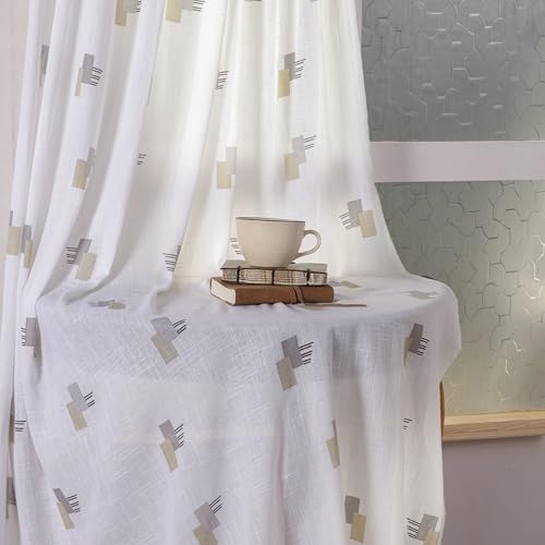 Image of HOMEMONDE Cotton Curtains for Window - Transparent Sun Light Filtering Sheer 5 Feet Curtain, Rod Pocket Top Style 1 Piece - (Silver & Mustard, 60 Inch)