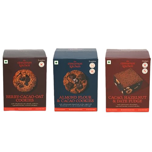 Image of The Cinnamon Kitchen Gourmet Snack Box (490g) | Date & Hazelnut Fudge + Almond Flour Choco Cookies + Berry Cacao Oat Cookies | Gluten-Free | No Refined Sugar | protein biscuit| Healthy Treat Combo