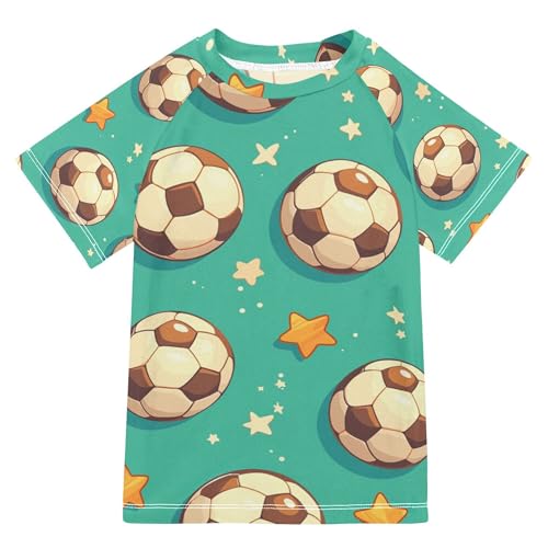 Cartoon Footballs Stars Green Girls Bathing Suit Sun Protection Rash Guard for Girls Swimwears Summer Clothes for Big Boys 11-12Y