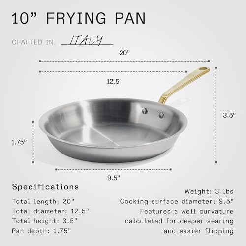 Image of Made In Cookware - 12-Inch Stainless Steel Frying Pan with Antique Brass Handle - 5 Ply Stainless Clad - Professional Cookware - Crafted in Italy - Induction Compatible