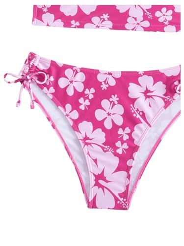 Floerns Women's Tankinis 2 Piece Floral Print Halter Tie Back Crop Top and Bottoms Bikini Set4