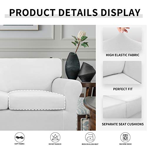 Image of Easy-Going 4 Pieces Oversized Stretch Couch Cover for Dogs Washable | Sectional Sofa Slipcover for 3 Separate Cushion Couch - Elastic Furniture Protector for Pets, Kids Snow White