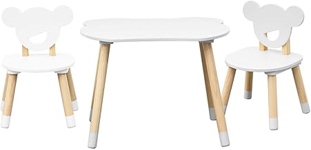 Rebecca Mobili RE7137 Children's Table and 2 Chairs Set, White Brown, MDF Pine, for Montessori Bedroom – Dimensions: 44 x 60 x 56 cm / 47 x 30 x 28 cm – Art. RE7137