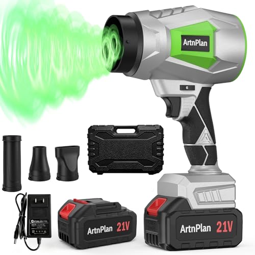 Handheld Leaf Blower Cordless, 950,000 RPM with 21V & 4.0Ah Battery & Fast Charger, 6 Adjustable Speeds, Portable Leaf Blower for Patio, Lawn, Yard, Snow, Car Cleaning, Green