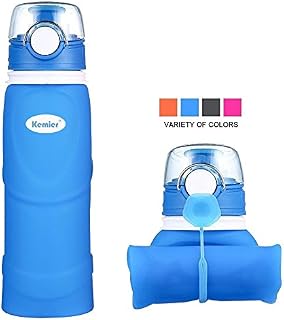 Kemier Collapsible Silicone Water Bottles-750ML,Medical Grade,BPA Free.Can Roll Up,26oz,Leak Proof Foldable Sports