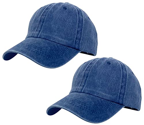 Kejea 2 Pack Baseball Caps Women Men Teens Outdoor Sports Adjustable Sunhat Tennis Golf Beach Headwear Retro Washed Cotton Casual Dad-Hat Navy