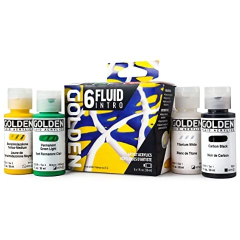 Fluid Acrylics by GOLDEN, Fluid Intro Set, 6 Color, 1 fl. oz. Bottles, Professional Acrylic Paint Cover