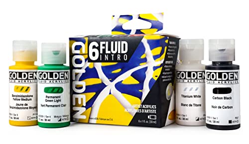 Fluid Acrylics by GOLDEN, Fluid Intro Set, 6 Color, 1 fl. oz. Bottles, Professional Acrylic Paint