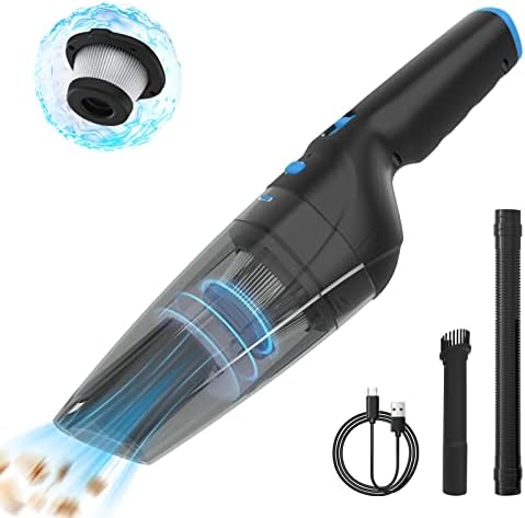 Cordless Handheld Vacuum Cleaner, Car Vacuum Cordless Rechargeable with 20 Mins Runtime, Powerful Lightweight Hand Held Vacuum with 10000 Pa Strong Suction for Mini Vacuum for Pet, Car, Home-Blue