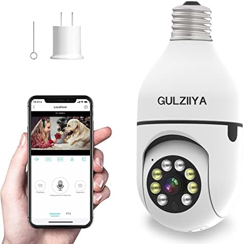 GULZIIYA Wireless WiFi Light Bulb Camera 1080P Outdoor, 2023 New Upgrade 360° Indoor Socket Security Cameras for Home Security with 2-Way Audio, Real-time Motion Detection, Color Night Vision
