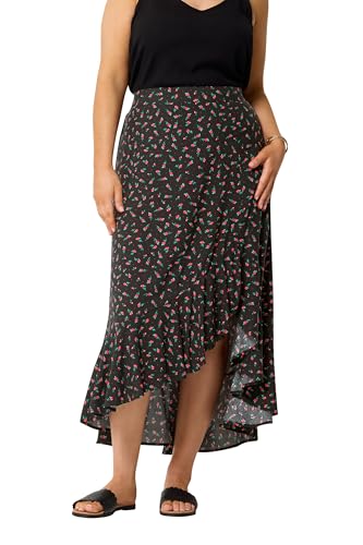 Image of Yours Curve Ditsy Floral Ruffle Skirt - Women's - Plus Size Curve Black
