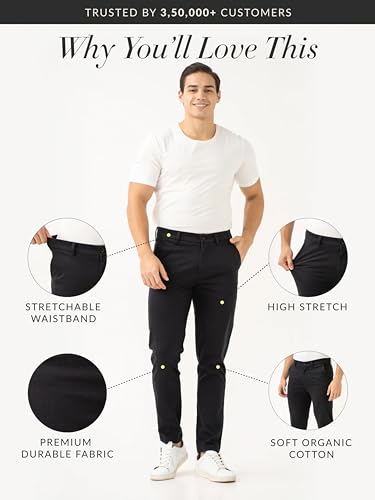 Image of The Pant Project Luxury Cotton Chinos Pants for Men | Stylish Slim Fit Men's Wear Trousers for Office or Party | Mens Fashion Dress Trouser with 2 Way Stretch