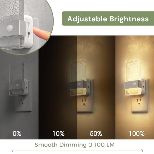 Image of L LOHAS LED Motion Sensor Night Light, Night Light Plug Into Wall 2 Pack | Silver Nightlight, Motion Activated and Dusk to Dawn Sensor, 0-100LM Dimmable, Warm White Nightlights for Bathroom, Hallway