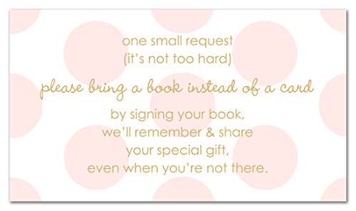 48 Polka Dots Gold Baby Shower Bring A Book Cards (Pink)