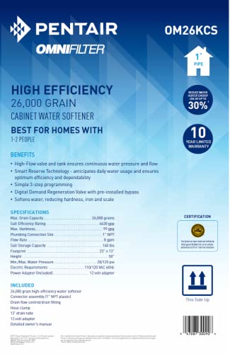 Pentair OMNIFilter OM26KCS High Efficiency Cabinet Water Softener with Demand Regeneration, Best for Homes with 1-2 People, 26,000 Grain - Thumbnail 3