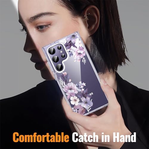 Image of Elzzi Clear Transparent Flower Cover for Samsung A55 5g Case Shockproof Case Floral Design Camera Protection Shockproof PC+TPU Transparent Flower Cover for Girls & Women (Purple)